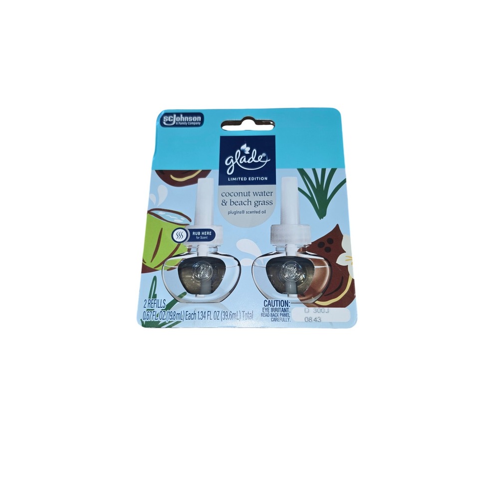 Glade Plugins Scented Oil Refills Coconut Water & Beach Grass 2pk Limited Ed